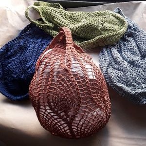 Macrame crochet light brown bag open weave